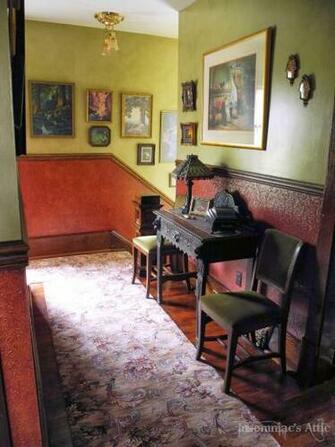 Wood Stained Molding And Wallpaper Below Chair Rail Decorating Ideas