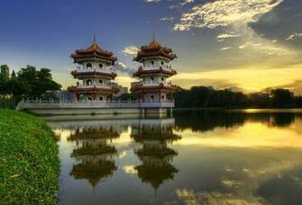 Wallpaper China Pagoda Lake Evening Summer Desktop