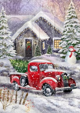 Vintage Christmas Red Truck Tree Decor Wreath Sign Digital