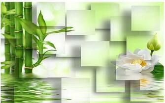 Non Woven Wallpaper Bailian Lotus Bamboo Grid Mural Papel De