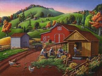 Country Farm Landscape Folk Art Americana By Walt Curlee