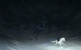 Fantasy Art Unicorn Dark Gothic Bird Raven Wallpaper