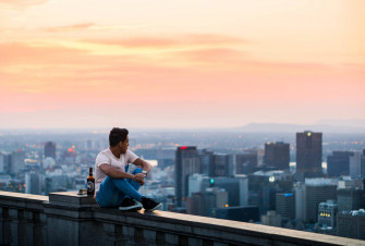 Morning City Man Sitting Alone Wallpaper