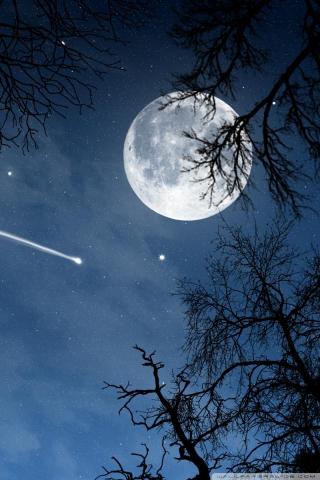 Mobile Hvga Moon And Shooting Star HD Wallpaper