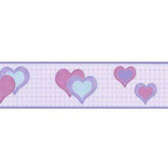 Borders Debona Hearts Wallpaper Border Lilac Silver