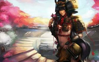 Samurai Armor Girl Female Anime HD Wallpaper Desktop Pc Background