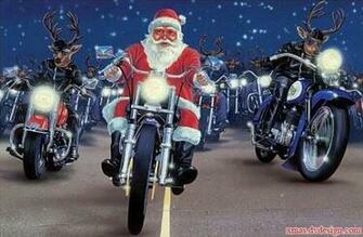 Santa And Reindeer Riding Motorcycles Together