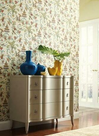 Green And Off White Mandarin Prose Toile Wallpaper