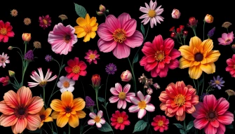 Flowers On Black Background Wallpaper