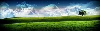 Multi Monitor Dual Screen Cg Digital Art Dream Manip Grass Hill Trees