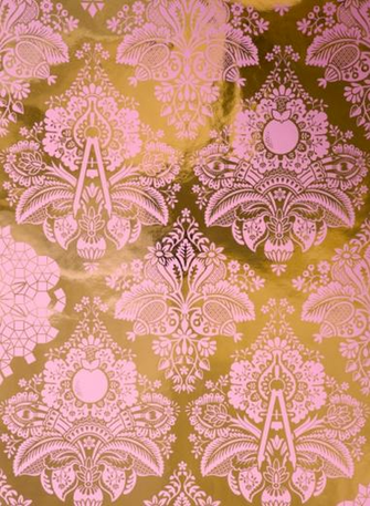 Pink And Gold Damask Nursery Wallpaper