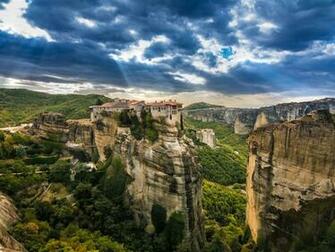 Wallpaper Kalambaka Greece Trees Mountains Houses Height