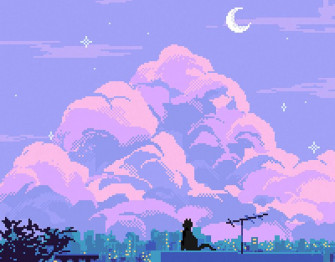 Cat On The Rooftop Pixel Art Landscape