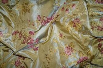 Silk Loom French Romantique Damask Brocade Fabric Gold Rose Pink