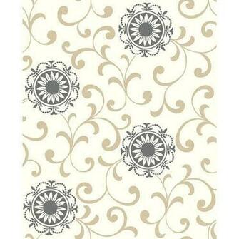 Wallcoverings Ab2175 Black And White Medallion With Scroll Wallpaper