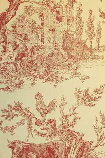 Toile Wallpaper Pastoral Scenic De Jouy In Red