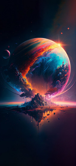 Amoled 4k Wallpaper Space Colorful And Astonishing Planet Mountain Reflecting On Lake