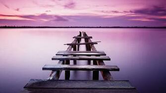 Wallpaper Lake Pink Pier Old Bridge On The