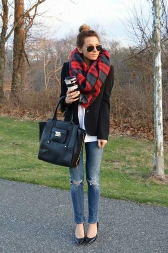 Zara Plaid Scarf Black