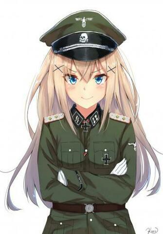 Long Hair Blonde Blue Eyes Anime Girls Uniform Waffen