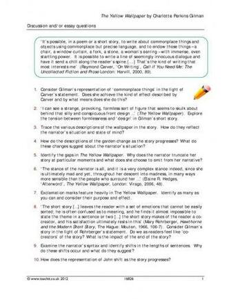 The Yellow Wallpaper Discussion Essay Questions
