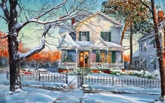 Christmas House Computer Wallpaper Desktop Background