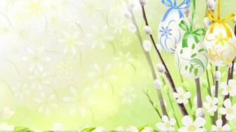 Artistic Easter Hanging Eggs And Flowers Wallpaper