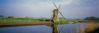 Dutch Windmill Reflections Wall Art Contemporary Wallpaper