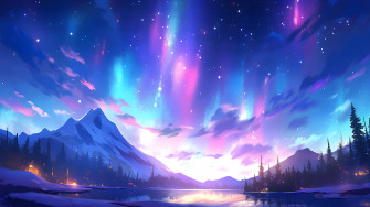 Winter Lake Northern Lights Desktop Wallpaper