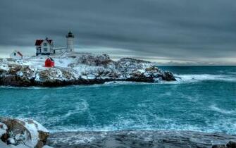 Winter Sea Rocky Coast Lighthouse Landscape Wallpaper Background