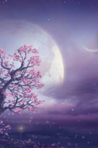 Pink Tree Moon Purple Sky iPhone Wallpaper