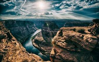 Horseshoe Bend Arizona Usa Cliffs River Sun Clouds Wallpaper