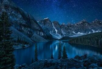 Wallpaper Mountains Forest Lake Night Banff National Park Moraine