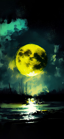 Yellow Moon Sea Art Wallpaper Aesthetic 4k