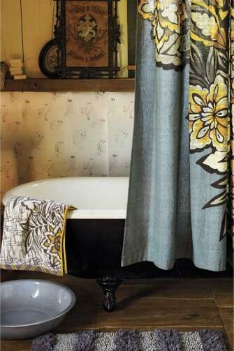 Anthropologie Home Decor Yellow Wallpaper Blue Floral Shower