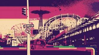 Pink City Retro Vintage Art Wallpaper