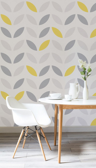 Yellow Gray Abstract Flower Pattern Wallpaper Mural