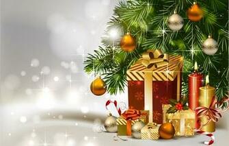 Wallpaper Christmas Tree Gift Candle Decorations