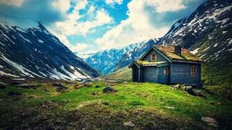 Small Wooden House On Mountain Wallpaper