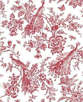Kenneth James Red Peacock Bird On White Toile Wallpaper