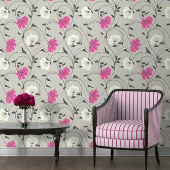 Crown Sheena Glitter Floral Wallpaper Grey