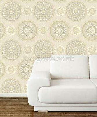 Glitter Medallion Orche Cream Wallpaper Moroccan Floral Circle