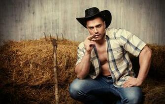 Wallpaper Jeans Hat Hay Cigar Shirt Cowboy Guy Pitchfork
