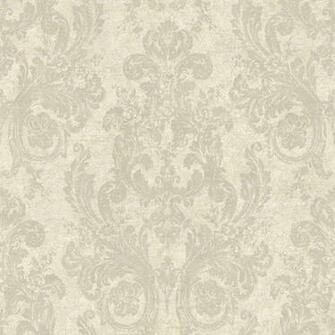 Nantucket Silvery White And Dull Pewter Ornamental Toile Wallpaper