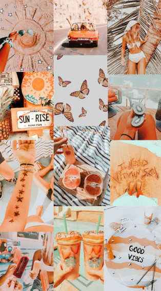 Summer Mood Board Wallpaper Beach Good Vibes Only Peach