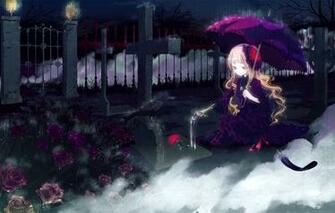 Wallpaper Night Cross Ghost Girl Raven Red Eyes Headstone