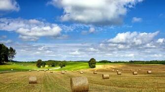 Farm Field Nature Landscape Hay Summer Cloudy Sky Wallpaper Desktop