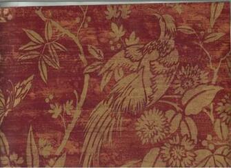 Peacock Butterfly Flower Gold On Red Faux Silk Wallpaper Cs27379