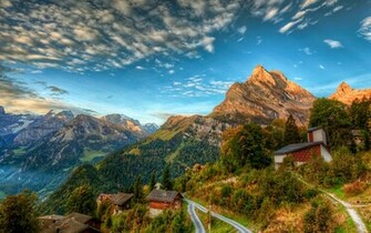 Houses On Swiss Alps Wallpaper