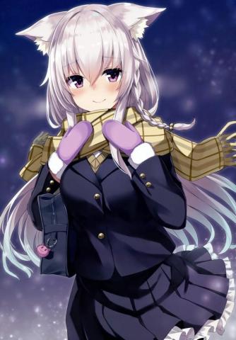 Wallpaper Anime Cat Girl Animal Ears Smiling Scarf Winter Gloves